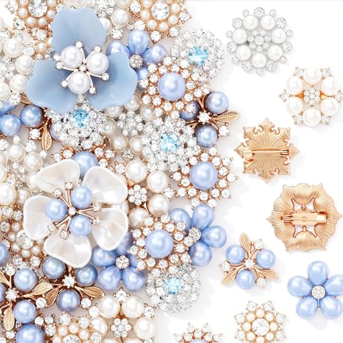 Sureio 45 Pcs Pearl Rhinestone Brooch Lapel Pin Set - color: Blue