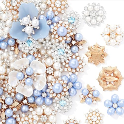 Sureio 45 Pcs Pearl Rhinestone Brooch Lapel Pin Set - color: Blue