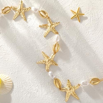 XZQTIVE Starfish Pearl Waist Chain Belts for Women Mermaids Seashell Pearl Belly Chain Gold Pirate Rave Festival Summer Bikini Beach Jewelry Accessories - style: Starfish-2