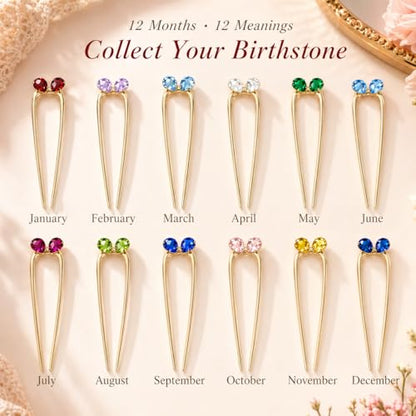 French Hair Pin for Women - Gold Fashion Hair Pins for Women, Dainty U shaped Hair Pins Fashion Accessorries, French Twist Hair Pin Birthday Gifts, Aquamarine March Birthstone - color: March-Aquamarine