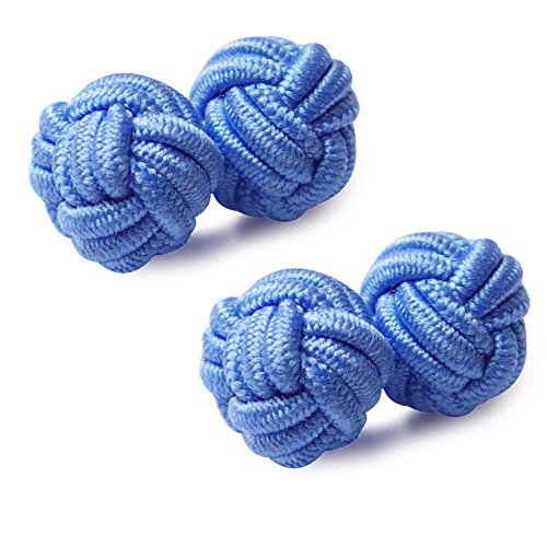 HONEY BEAR Round Silk Knot Elastic Fabric Cufflinks for Men Women 1 Pair | Wedding Business, Tarnish-Resistant, for Groomsmen, Father, Husband, Wife, Anniversary, and Formal Events - style: Blue