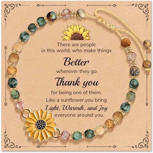 Inspirational Bracelets Gifts for Women: Healing Natural Stone Beads Bracelets - Birthday Mothers Day Gifts Thinking of you Get Well Soon Gift for Women Friends Sister Mom - color: SUNFLOWER-THANK-YOU