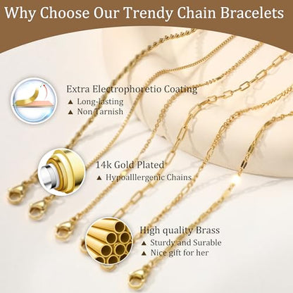 Freekiss Gold Stack Bracelets for Women | Dainty Thin Bracelet Set Trendy 14K Gold Plated Waterproof Bracelets for Women - style: 6pcs rope lip-GD