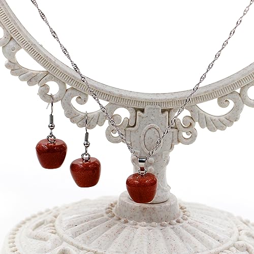 Uloveido Apple Necklace and Earrings Set for Women Cute Apple Jewelry Set for Teacher Mom YL007 - color: Coffee