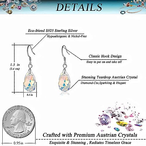 Austrian Crystal Teardrop Drop Earrings for Women, French Hook | 925 Sterling Silver Hook, Crystal Dangle Earrings, Sparkly Teardrop Stone, Lightweight Feel, Day-To-Evening Wear - color: Aurora Borealis