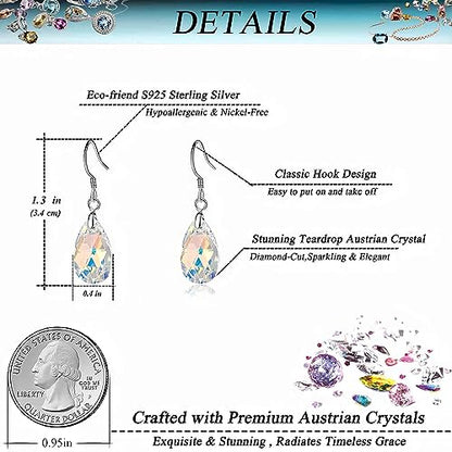 Austrian Crystal Teardrop Drop Earrings for Women, French Hook | 925 Sterling Silver Hook, Crystal Dangle Earrings, Sparkly Teardrop Stone, Lightweight Feel, Day-To-Evening Wear - color: Aurora Borealis
