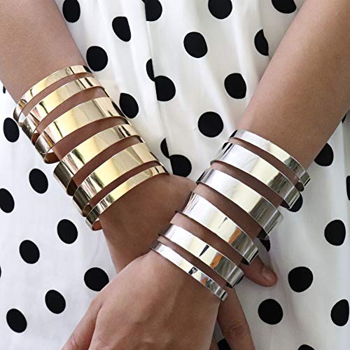 COLORFUL BLING Punk Alloy Hollow Geometric Smooth Polished Gold Hoop Open Cuff Wide Bracelet Bangle Wrist Jewelry for Women Lady - color: silver rectangle