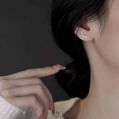 Rnivida 925 Sterling Silver Dainty Cz Climber Stud Earrings, Hypoallergenic Small Cubic Zirconia Ear Crawler Earring for Women - color: Cz Leaf - Silver