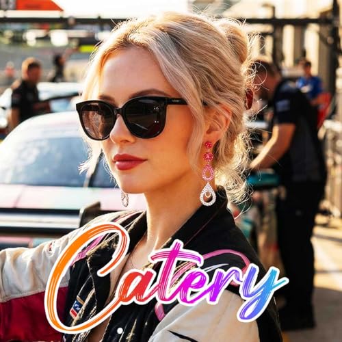 Catery Long Rhinestone Earrings Silver Pageant Earrings Dangling for Women Wedding - color: Hot Pink