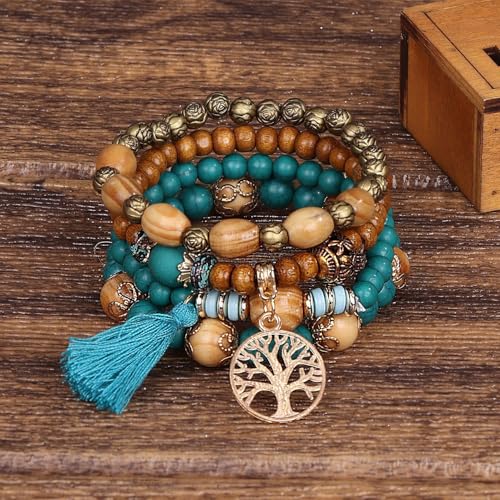 4 Sets Bohemian Stackable Bead Bracelets, Stretch Bangle Charm Jewelry 1 - color: LCS Multicolour 24243