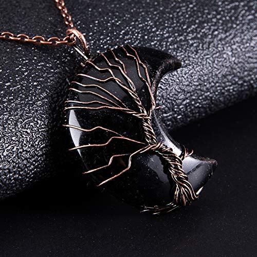 Bivei Life Tree Crescent Moon Necklaces for Women | Copper Wire Wrap Gemstones Pendant Crystals and Natural Stones Necklace Witch Jewellery Christmas Valentine's Day for Friends - color: Black - Black Agate, style: Pack of 1
