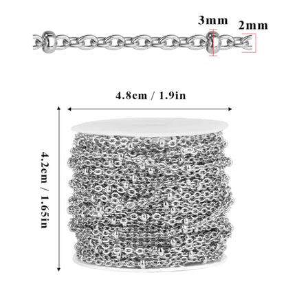 33FT 2mm Stainless Steel Satellite Cable Chain Roll Bulk for Jewelry Making | 304 Stainless Steel Flat Cable Link Ball Beaded Satellite Chains Spool for DIY Craft - color: Stainless Steel Small Beads Satellite Cable Chain