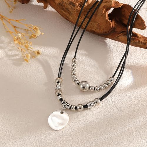 Slip Chain Necklace for Women Gothic Stainless Steel Bar Pendant Cuban Link Necklaces Adjustable Goth O Ring Long Necklaces Punk Rock Collar Choker Trendy Lariat Y Necklace - color: Disc