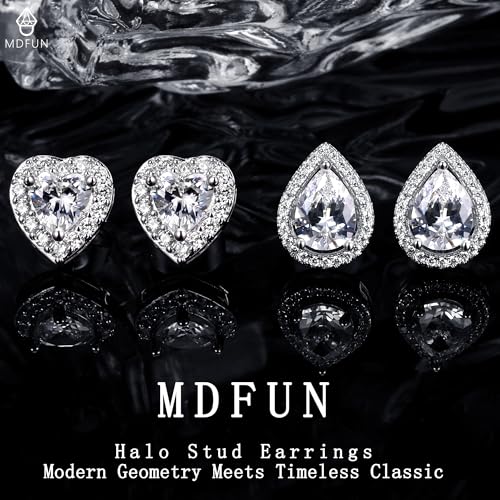 MDFUN Halo Stud Earrings 18K Gold Plated Round/Square/Heart/Teardrop Cubic Zirconia Earrings Set for Women - color: A-Heart/Teardrop