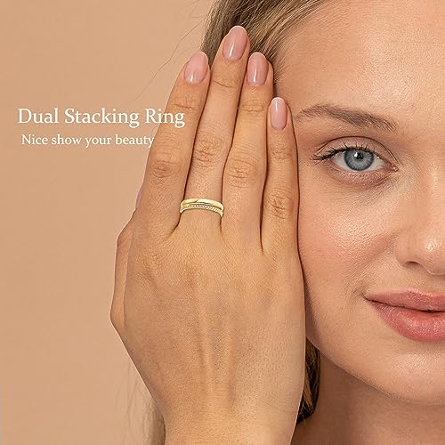 RLMOON 8PCS Gold Silver Rings for Women Non Tarnish Stackable Ring Set | 14K Gold Plated Dainty CZ Simulated Diamond Ring Eternity Wedding Band Gold Stacking Thumb Rings Size 4-12 - color: Gold Rings