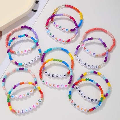 Heishi Surfer Clay Bead Bracelets Set for Women - Preppy Smile Evil Eye Beaded Stretch Bracelets Elastic Layering Friendship Bracelets- Stackable Boho Disc Summer Jewelry Set - color: BEAD 12pc -A