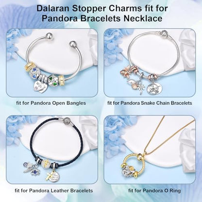 DALARAN Stopper Beads for Bracelets 925 Sterling Silver Clip Spacer Charm Bracelet Stoppers - style: Gold Clip StopCharms-Love