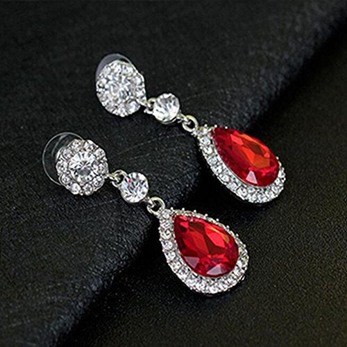 Gorgeous Austrian Crystal Rhinestone Wedding Bridal Teardrop Drop Dangle Earrings - color: Pierced-Red