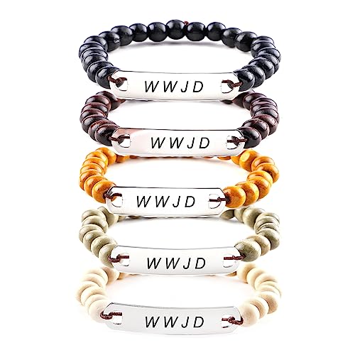 8mm Cross Beads Wooden Bracelet for Men Women Healing Lava Rock Stretch Bracelets Set - color: C: WWJD Wooden Bracelet