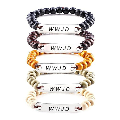 8mm Cross Beads Wooden Bracelet for Men Women Healing Lava Rock Stretch Bracelets Set - color: C: WWJD Wooden Bracelet
