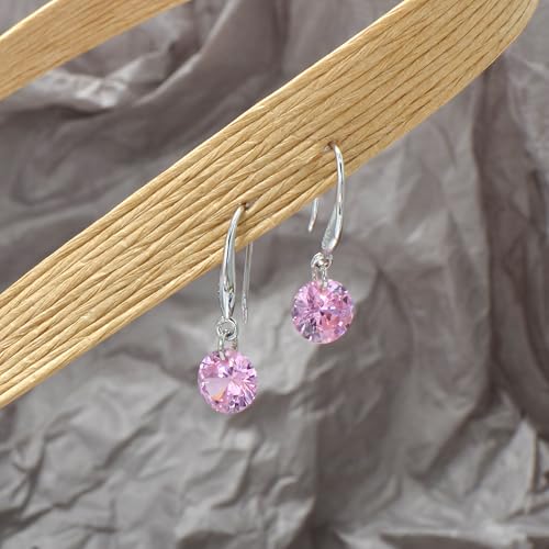 8 MM Cubic Zirconia Bare Diamond Cut Crystal Dangle Earrings for Women - color: Pink
