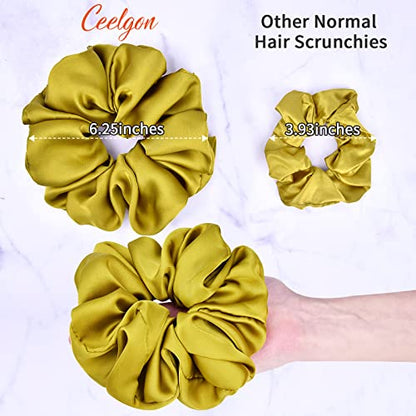 Big Real Silk Scrunchies for Women 6.3Inches Large Scrunchie Satin Oversized Silk Thick Elastic Hair Ties Jumbo Hair Scrunchies 6 Pack (Black,White,Pink, Champagne,Navy,Yellow) - color: Black, White, Pink, Champagne, Navy, Yellow, size: 1 Count (Pack of 6