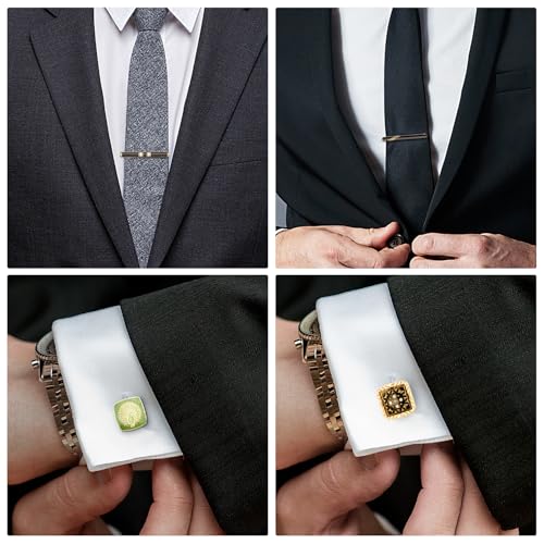 wynameleri Cufflink and Tie Clip Set for Men, 12 PCS Necktie Bars and Cuff Links Formal Business Dress Shirts Buttons Case Packed - color: B0408041