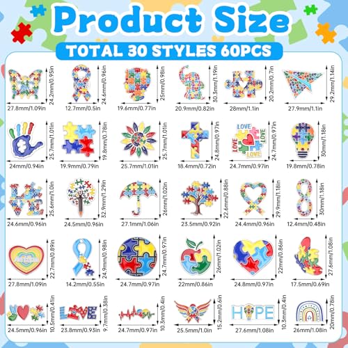 SANNIX 60Pcs Autism Awareness Pins, Autism Lapel Pin Autism Puzzle Enamel Brooch Badge fo Autism Awareness Support Events Clothing Bag Hat Accessories, 30 Styles - style: Autism Awareness