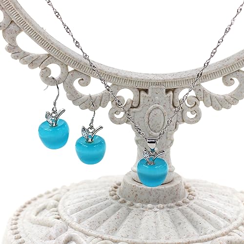 Uloveido Apple Necklace and Earrings Set for Women Cute Apple Jewelry Set for Teacher Mom YL007 - color: Blue