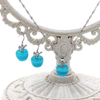 Uloveido Apple Necklace and Earrings Set for Women Cute Apple Jewelry Set for Teacher Mom YL007 - color: Blue
