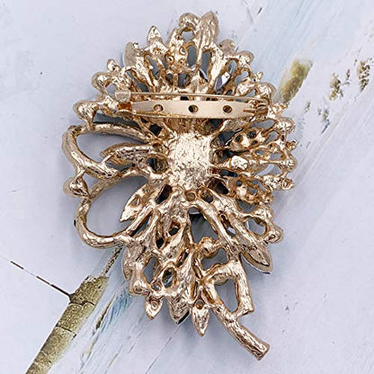 SELOVO Big Large Flower Bow Brooch Scarf Decoration Brooch Pin Gold Tone - color: green