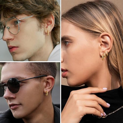 YADOCA 8 Pieces Clip On Earrings For Men Women Non-Piercing Fake Earrings Stainless Steel Clip On Hoop Earring Cool Earrings Ear Clips Set for Gifts - style: Gold: 10/12/14/16mm