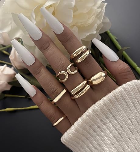 iF YOU 25 Pcs Gold Stackable Ring Set for Women, Chunky Knuckle Finger Midi Rings, Silver Simple Stacking Cute Rings Pack Trendy Stuff Jewelry Gift - style: 12 Chunky gold rings