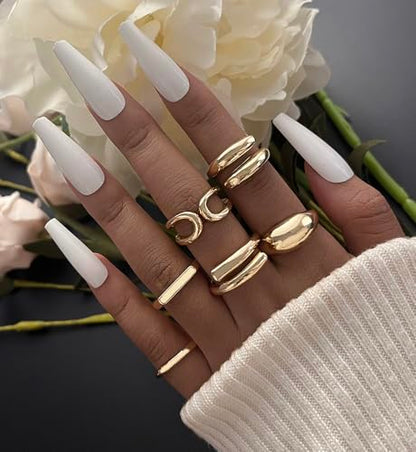 iF YOU 25 Pcs Gold Stackable Ring Set for Women, Chunky Knuckle Finger Midi Rings, Silver Simple Stacking Cute Rings Pack Trendy Stuff Jewelry Gift - style: 12 Chunky gold rings