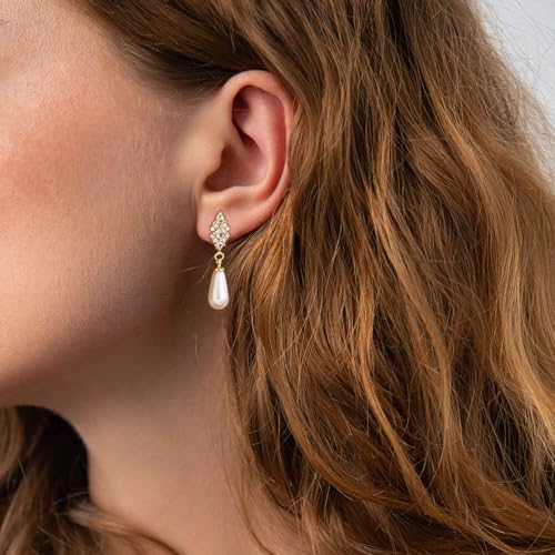 Gold Earrings for Women, 14K Gold Plated Tassel Dangle Earrings for Women Trendy Hypoallergenic Long Chain Earring Dainty Pearl Drop Earrings Elegant Wedding Earring Fashion Jewelry for Womens - color: cz pearl earrings