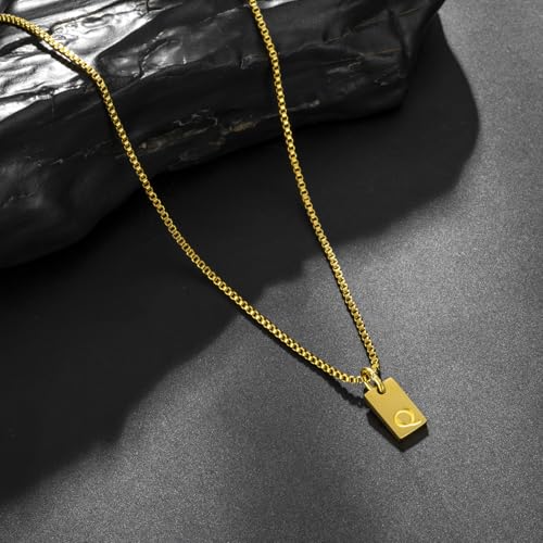 Gold Plated Square Initial Necklace Waterproof A-Z Letter Pendant on Thin Chain - Dainty, Stackable Jewelry for Women - color: Golden-N, size: F