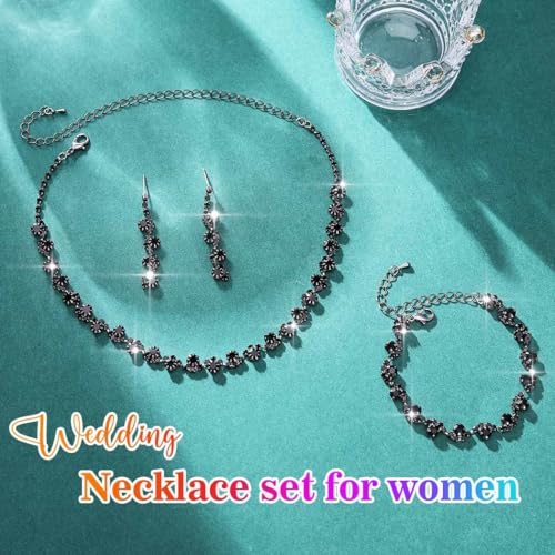 Aukmla Bridal Wedding Jewelry Set Silver Rhinestones Choker Necklaces Earrings Bracelet Sets Prom Jewelry for Women and Brides - color: Black