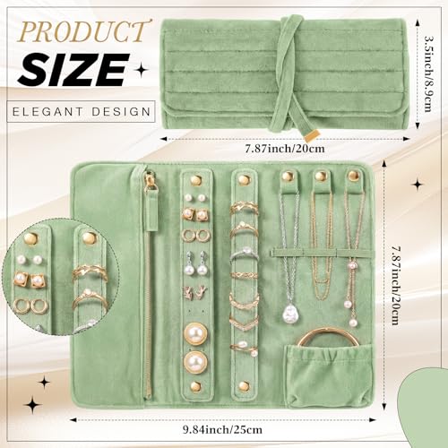 Tondiamo 1 Pcs Velvet Jewelry Roll Luxury Travel Jewelry Case for Ring Necklace Earring Bracelet Storage Bag Women Bridesmaid Gift (Sage Green) - color: Sage Green