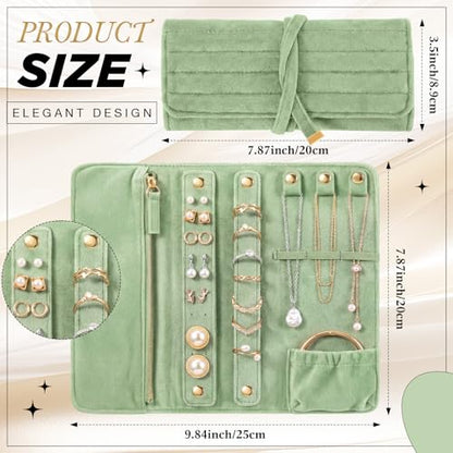 Tondiamo 1 Pcs Velvet Jewelry Roll Luxury Travel Jewelry Case for Ring Necklace Earring Bracelet Storage Bag Women Bridesmaid Gift (Sage Green) - color: Sage Green