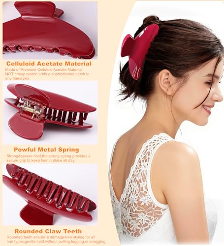 2 Pack Acetate Hair Claw Clips for Women 4 Inch Large Claw Hair Clips for Thin to Thick Hair - color: Red+Cream