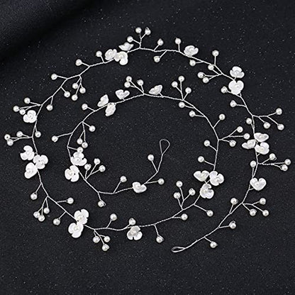 Bridal Wedding Hair Vine,Extra Long Pearl and Crystal Beads Bride Head Piece,Silver Hair Accessories for Women and Girls (Silver) - color: Silver