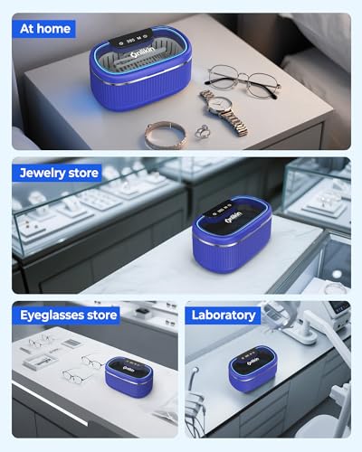 45KHz Ultrasonic Jewelry Cleaner, 5 Timer & 3 Power Modes, 35W Retainer Cleaner for Jewelry, Eyeglasses, Rings, Watch Strap, Dentures - Quiet <38dB, 20oz, 304 Stainless Steel (Sapphire blue) - color: Sapphire blue