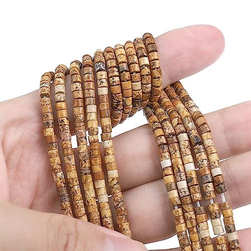 BEADIA Natural Brown Picture Jasper Spacer Beads Caps Flat Round Loose Beads for Beading Jewelry Making 3mmx2mm 38cm - color: Brown Picture Jasper, size: Flat Round 3mm x 2mm