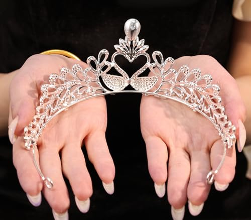 Wedding Crystal Tiara for Women Elegant Bridal Pearl Rhinestone Crown Swan Queen Princess Costume Crown Star Crystal Headpiece Accessory for Cosplay Birthday Party - color: Swan 2-silver