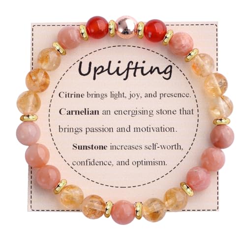 KSQS Healing Stone Bead Bracelet for Women, Natural Gemstones Balance Protection Bracelet, Spiritual Crystal Beads Bracelet Anxiety Relief with Meaning Card - color: Uplifting