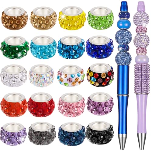 Junkin 120 Pcs Large Hole Beads 11 mm European Crystal Charm Spacer Rhinestone Colorful European Beads for Pens Making Bulk Beadable Pens Jewelry Making Supplies DIY Crafts Bracelet(Multicolor) - color: Multicolor