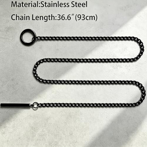 Heart O Ring Slip Chain Choker Necklace for Women Men Stainless Steel Cuban Chain Y-shape Necklaces Punk Rock Collar Adjustable Lariat Y Necklace Prom Necklaces Jewelry - color: Long black bar
