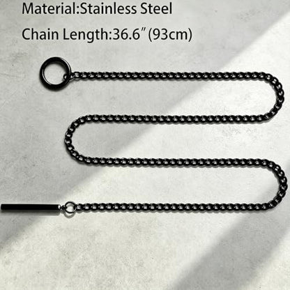 Heart O Ring Slip Chain Choker Necklace for Women Men Stainless Steel Cuban Chain Y-shape Necklaces Punk Rock Collar Adjustable Lariat Y Necklace Prom Necklaces Jewelry - color: Long black bar