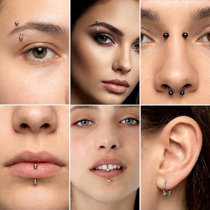 32 Pcs Eyebrow Piercing Jewelry Curved Barbell Piercing Rings Steel Vertical Labret Lip Jewelry Ear Helix Conch Daith Earrings Piercing Body Jewelry For Women Men 6mm/8mm/10mm/12mm