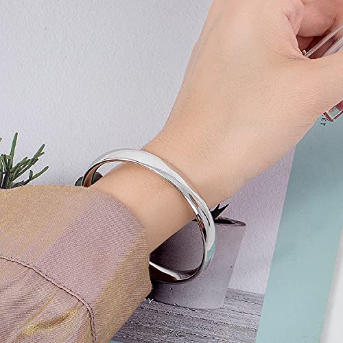 Dankadi Minimalism Women Men 925 Sterling Silver Bracelet Width 7-8MM Diameter 60-65 mm Solid Smooth On Bangle Cuff Fashion Fine Jewelry Gifts - color: Width 8MM 1 Piece, size: 60-65 mm
